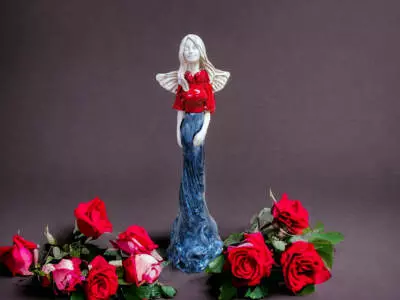 Anioł Margaret Art - szary -  32 cm figurka dekoracyjna gipsowa